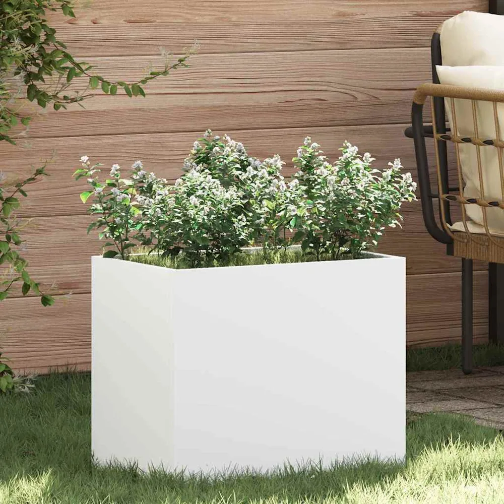 vidaXL Cache-pot de jardin Blanc 50 x 32 x 40 cm Acier laminé à froid